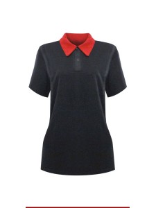 CAMISA POLO PRETA GOLA VERMELHA FEMININA